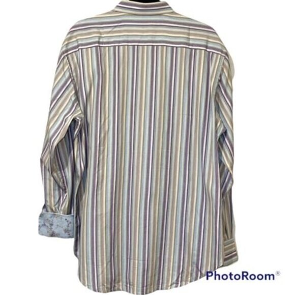 Mens Robert Graham Striped Flip Cuff  Cotton Long Sleeve Button Down Shirt Large - Picture 3 of 5